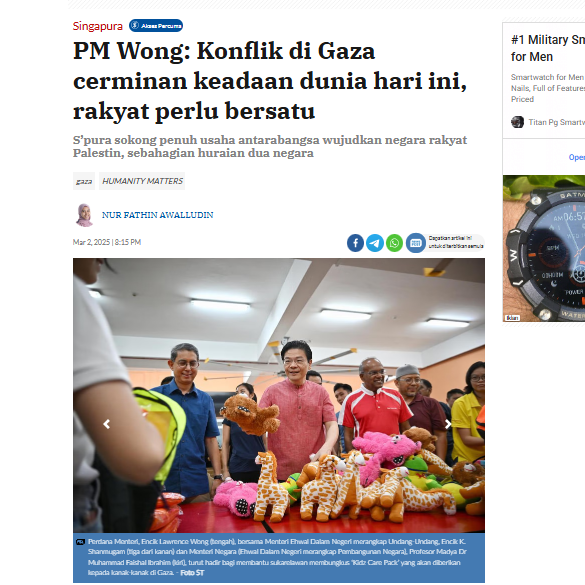 Berita Harian – PM Wong: The Conflict in Gaza Reflects the State of the World Today: The Need for Unity