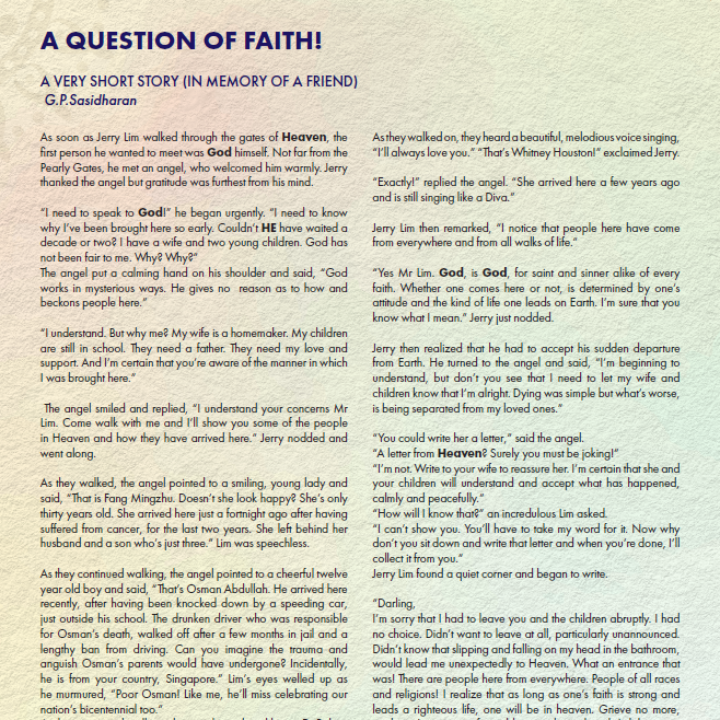 “A Question Of Faith!” by G. P. Sasidharan