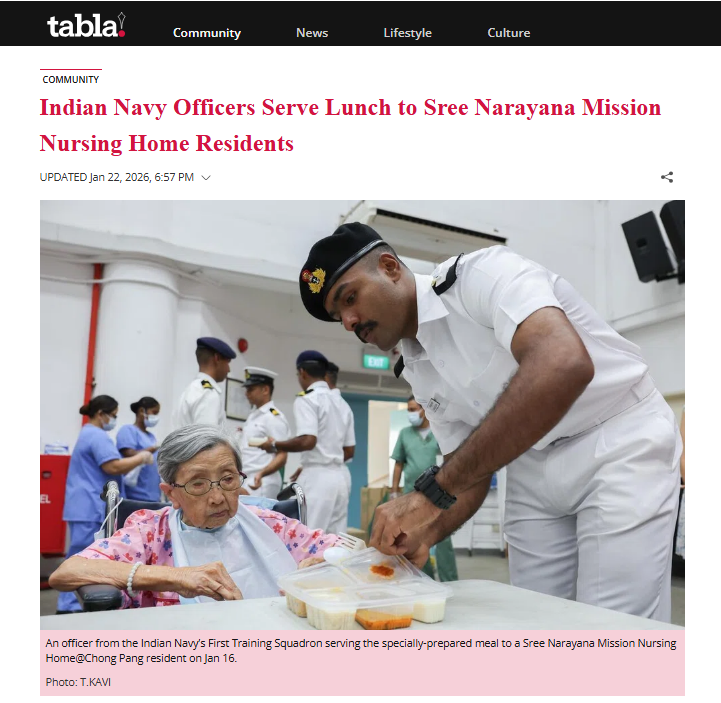 Tabla! – Indian Navy Officers Serve Lunch to Sree Narayana Mission Nursing Home Residents