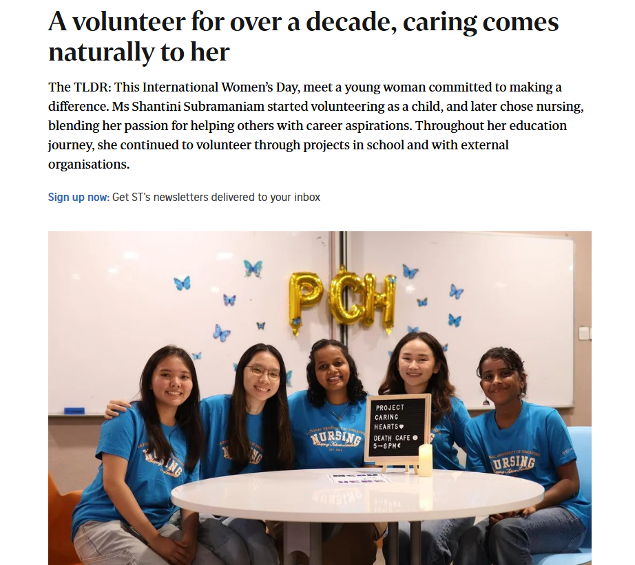 Straits Times – A volunteer for over a decade, caring comes naturally to her