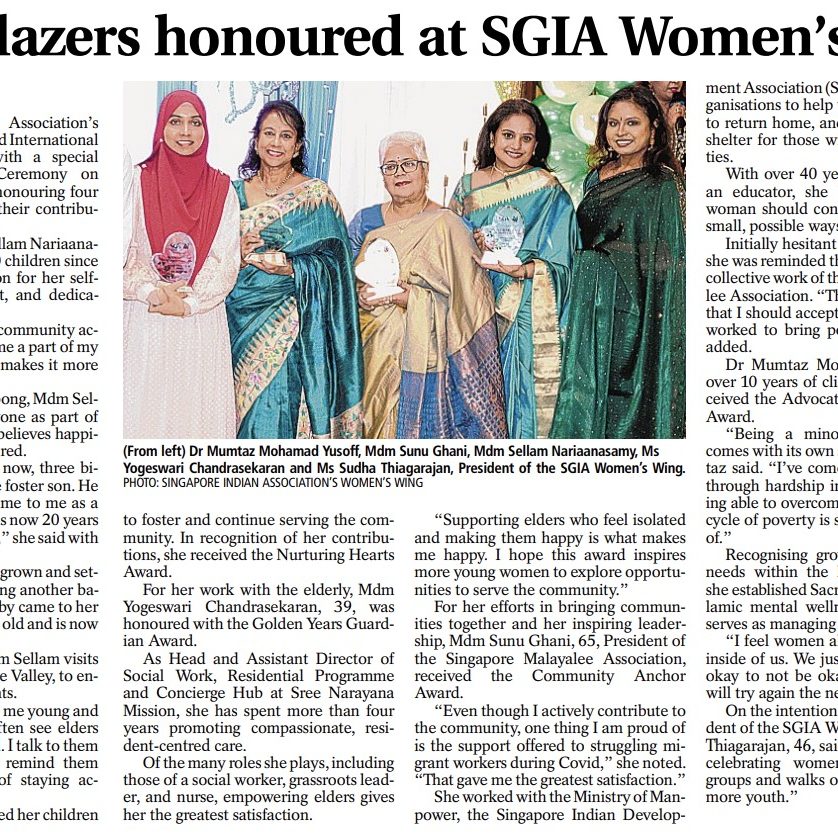 Tabla! – Four Trailblazers Honoured at SGIA Women’s Day Awards